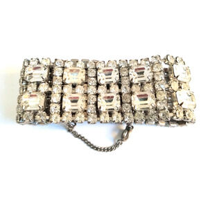 Vintage Weiss Clear Rhinestone 7 Row 60's Bracelet 7"